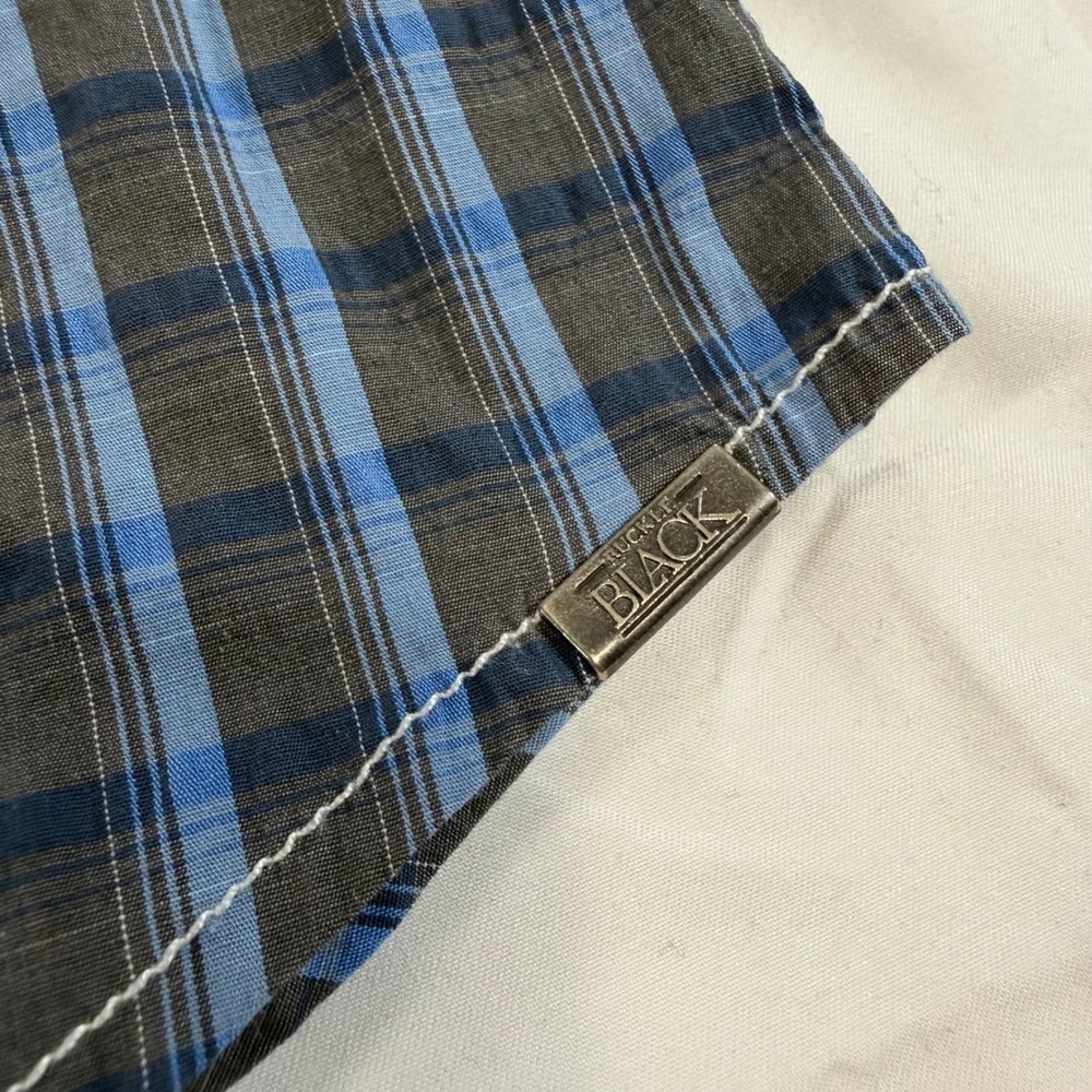 Buckle Black Mens XL Athletic Fit Plaid Button Down Shirt Blue Grey Long Sleeve - Picture 6 of 8